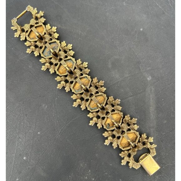 Amber Aurora Borealis Crystal Bracelet 7" Vintage Unsigned - Picture 3 of 7